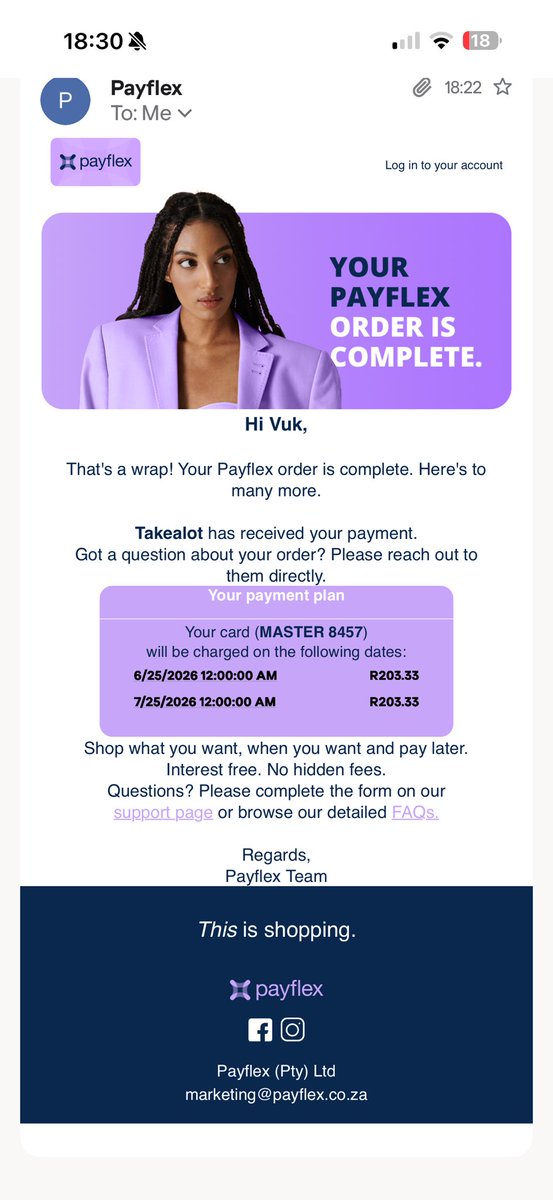 Vukajaaa's tweet photo. @TAKEALOT I paid through @Payflex 
Money went of my account and you canceled my order 5 seconds later. Money went of my account and I got a payment plan breakdown, meanwhile you cancelled it immediately! Wtf??? What do I do now? https://t.co/kWhx8o7DST