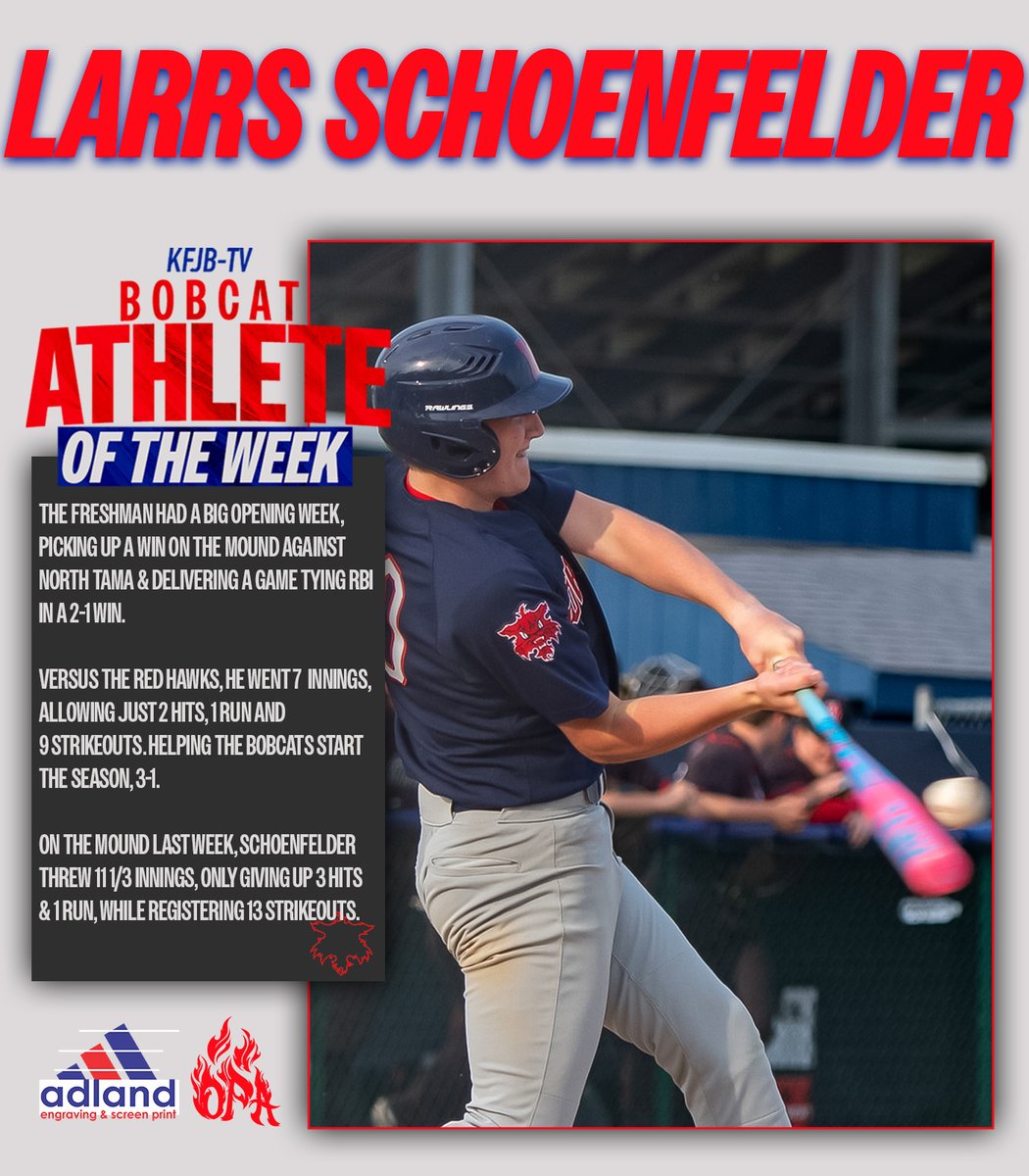 KFJBTV's tweet photo. Congrats to our KFJB-TV Male &amp; Female Athletes of the Week!

⛳️ Harper Wilson
⚾️ Larrs Schoenfelder

Both receive a $25 gift card to Opa Grill and a custom Athlete of the Week T-shirt &amp; Tumbler from Adland Engraving &amp; Screen Print Co. https://t.co/KbmSjv6o0K