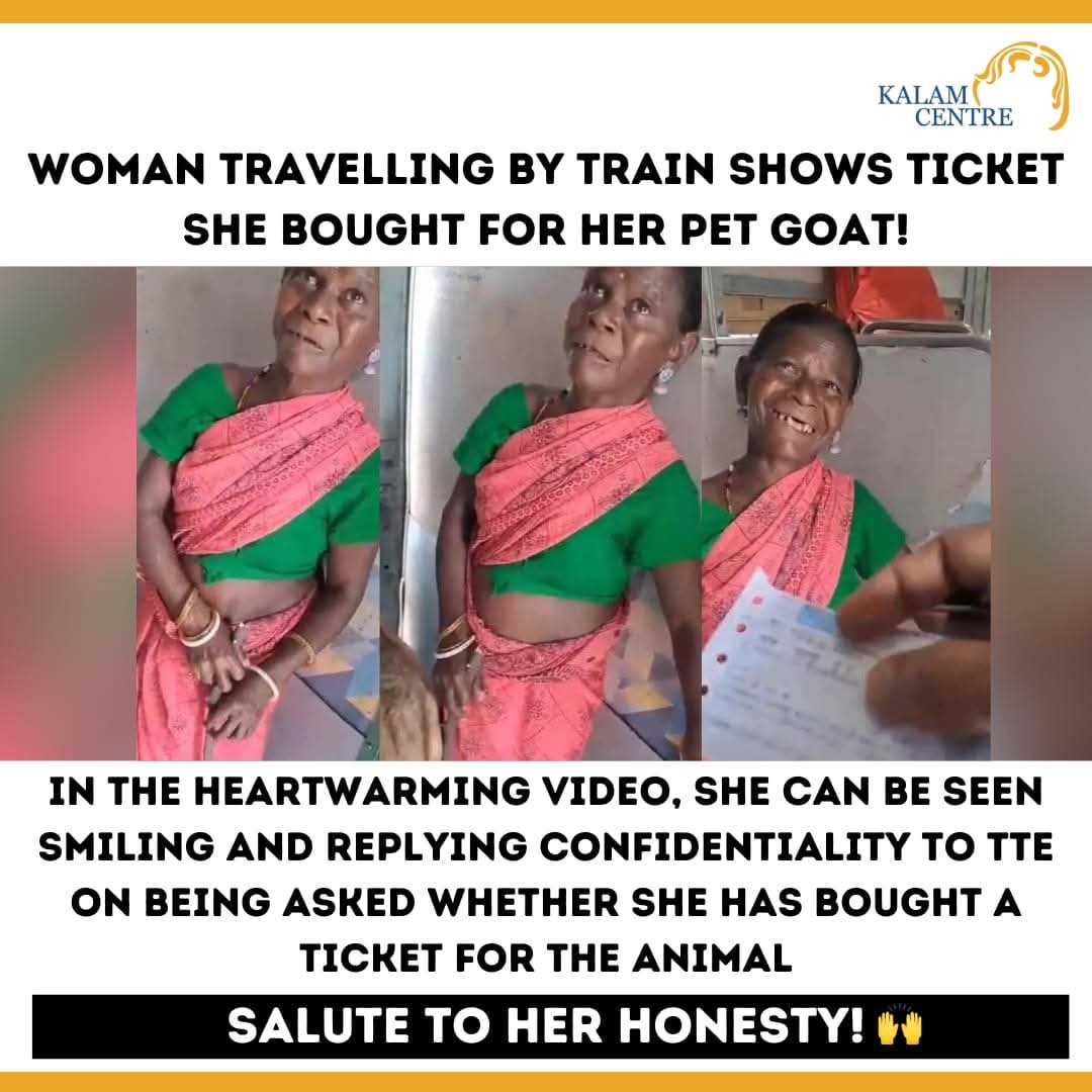 KalamCenter's tweet photo. In a crowded train, where everyone rushes, complains, and guards their own little space, a small moment quietly reminded us what kindness looks like.

A woman was traveling by train with her pet goat—not hiding it, not apologizing for it, not afraid of questions. The goat stood close to her, calm and trusting, as if it knew it belonged.

When the TTE approached and asked the usual question—
“Did you take a ticket for the animal?”

She didn’t hesitate.
She didn’t look nervous.
She simply smiled.

With gentle confidence, she showed the ticket she had bought—for her goat.

No drama.
No arguments.
Just responsibility.

In that smile was something rare: respect.
Respect for rules.
Respect for the system.
And above all, respect for a life that depends on her.

For her, the goat wasn’t “cargo.”
It wasn’t “extra.”
It was family.

In a world where people abandon animals, ignore rules when convenient, and treat compassion as optional, this woman did something quietly powerful—she proved that love can be lawful, and care can be thoughtful.

That goat didn’t know about tickets or rules.
It only knew it was safe.

And sometimes, that’s all a heart—human or animal—really needs.

This wasn’t just a viral video.
It was a reminder:
Humanity doesn’t always roar.
Sometimes, it smiles softly… and buys a ticket. 🐐💛

#KindnessMatters #HumanityFirst #PetLove #Compassion #Heartwarming #RespectTheRules #LoveForAnimals #SmallActsBigImpact #ViralMoment #GoodHumans