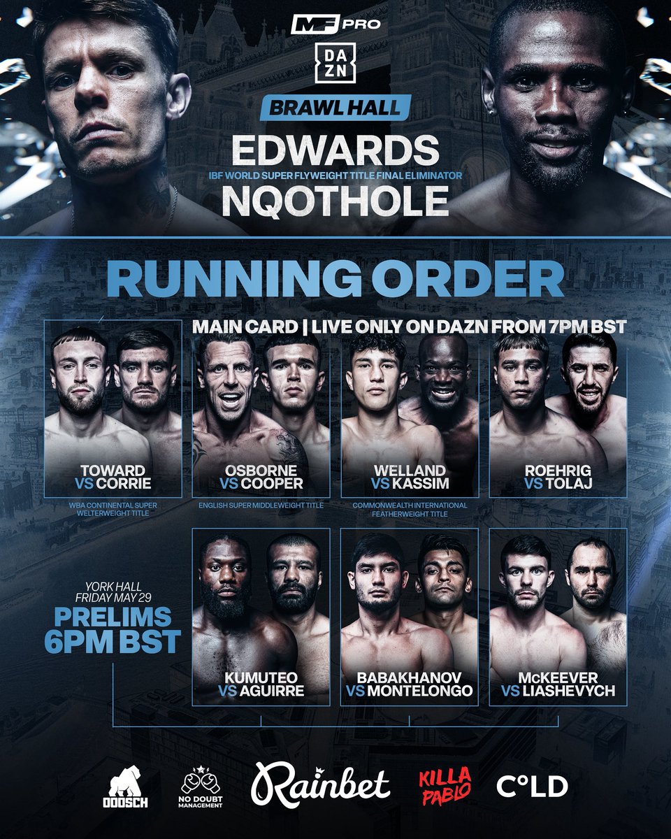 MFProBoxing's tweet photo. Our Running order for tonight, tune in live now on YouTube to catch the Prelims ‼️

Watch here https://t.co/mnZ7nYcZa6 https://t.co/UECIYtCnAI
