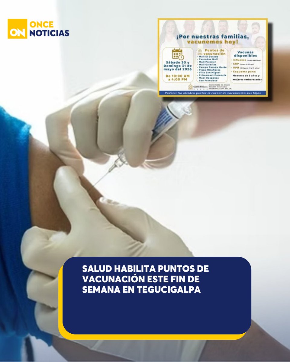canal11hn's tweet photo. 💉Vacunación gratuita y accesible: Salud anuncia jornada en centros comerciales y puntos estratégicos del Distrito Central. 👉 https://t.co/TWwYdtYR9w
#Puntos #Vacunación #Tegucigalpa https://t.co/NBsbvyCf26