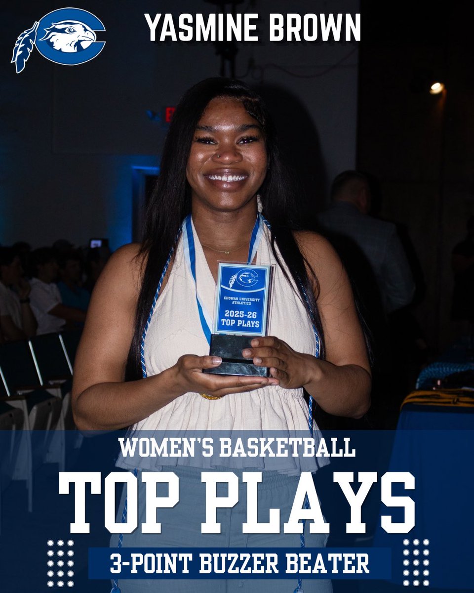 cuhawks's tweet photo. 2026 Chowan Athletics Awards Show Spotlight✨
🏆Yasmine Brown: Top Plays Award🏀

Throughout the summer, Chowan Athletics will highlight award winners from the 2026 Athletics Awards Show each day. https://t.co/MrVVGbzXYv
