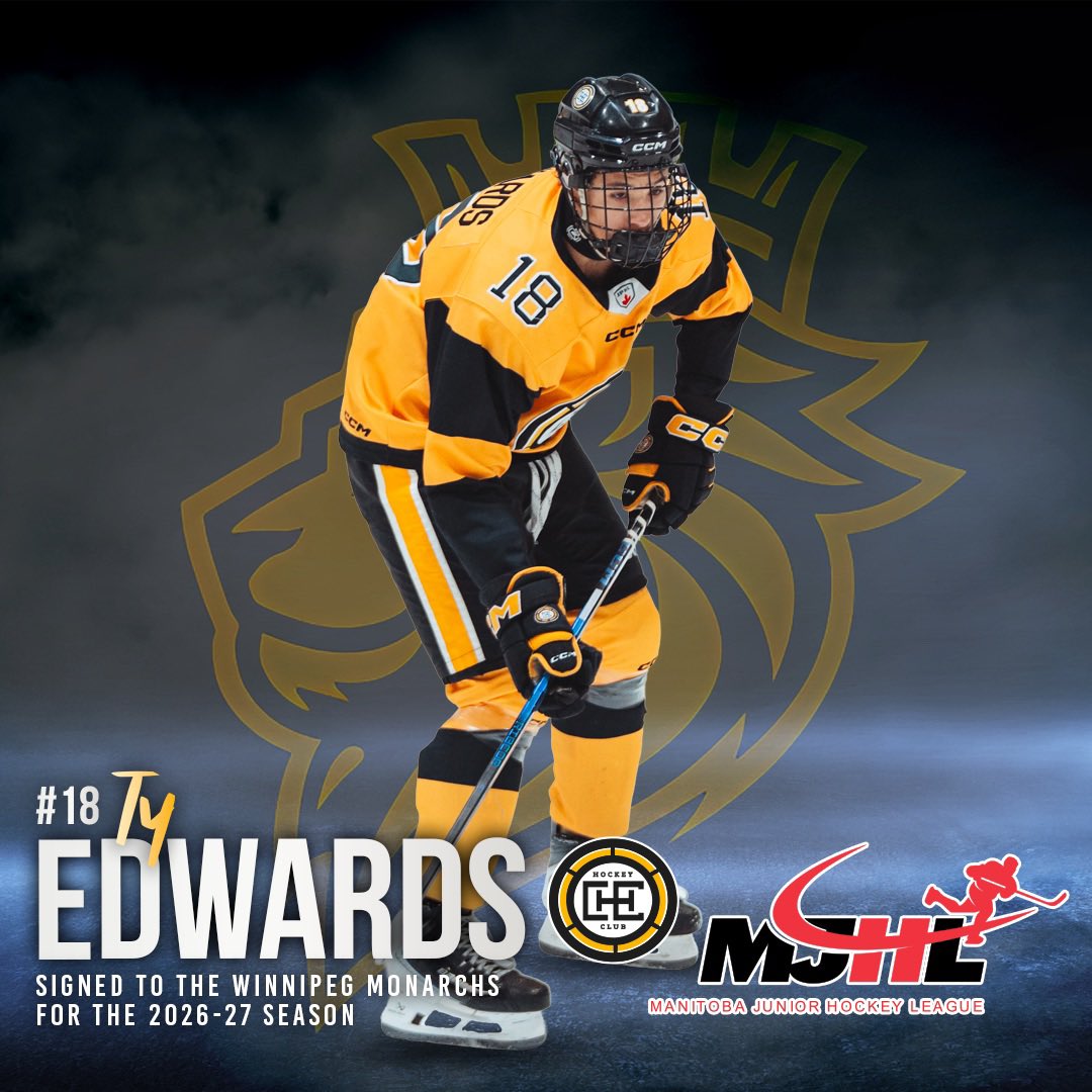 JrProspectsHL's tweet photo. Congratulations to HC Edmonton 18U AAA athlete Ty Edwards on levelling up and signing with the Winnipeg Monarchs of the Manitoba Junior Hockey League (MJHL) for the 2026–27 season.

Ty is a longtime HSL and JPHL athlete and we look forward to watching him continue his development. 

#JPHL #LevelUp #MJHL #PlayerPathway