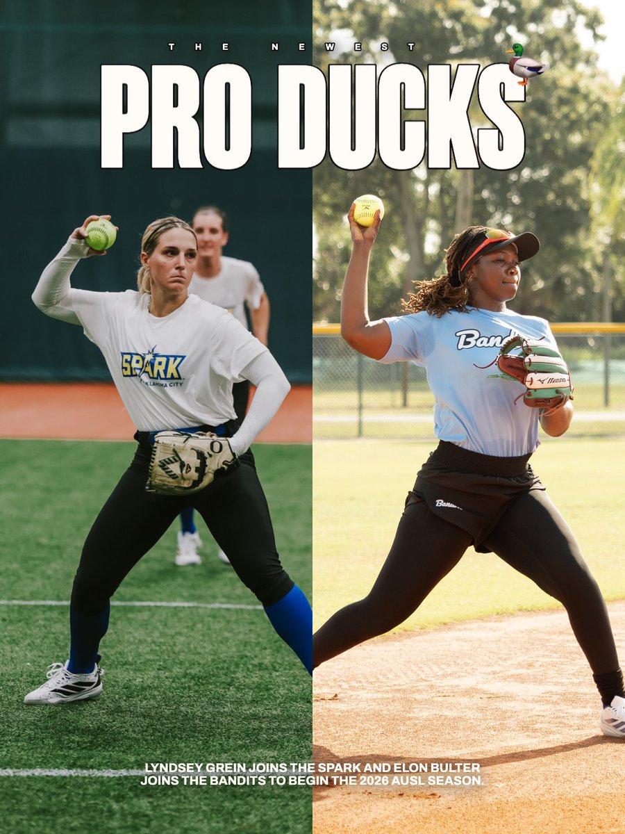 theAUSLofficial's tweet photo. DUCKS GONE PRO 🤩

Grein and Butler join Amari Harper as a trio of pros from @OregonSB's 2026 senior class on AUSL Opening Day rosters 🦆 https://t.co/CUmjfi8aat