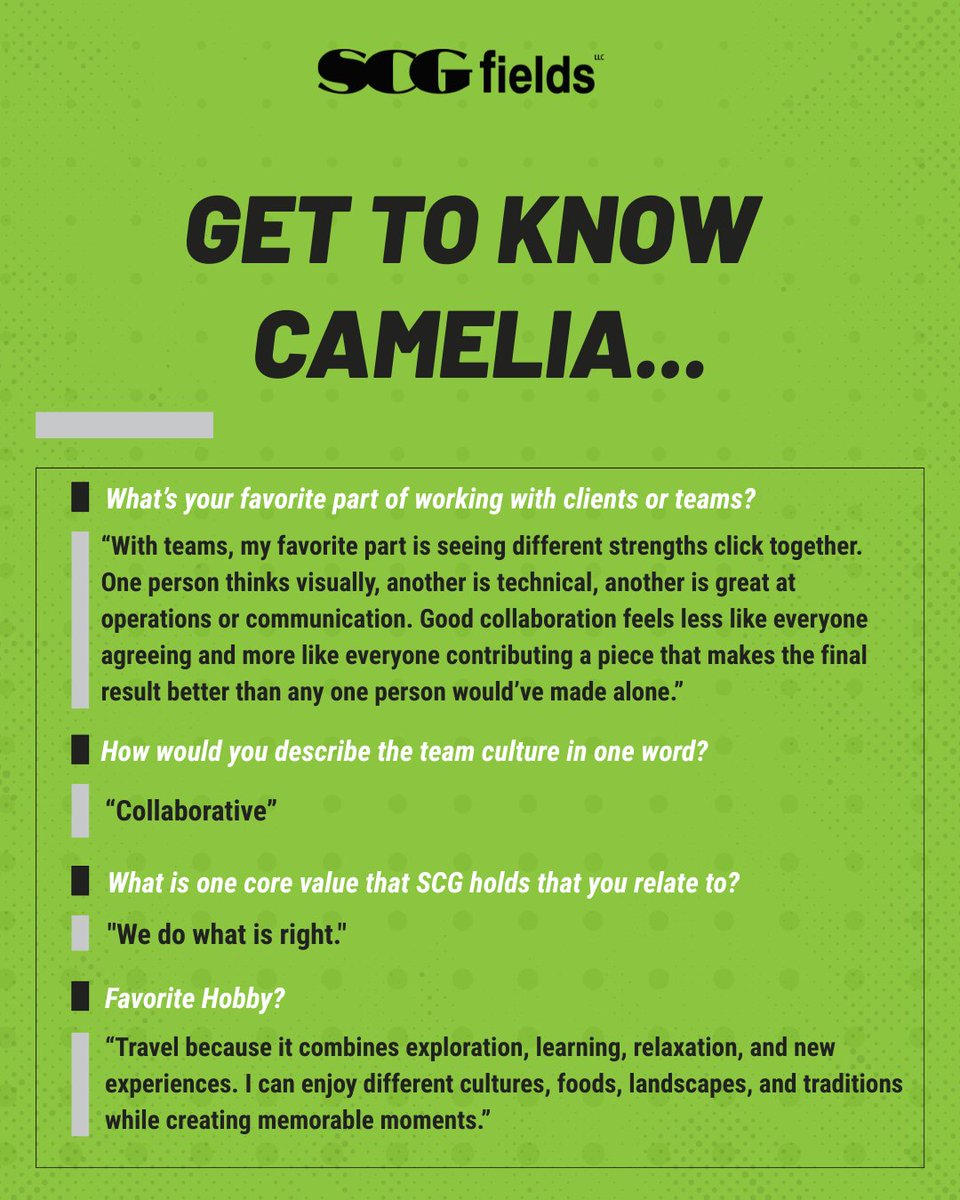 SCGfields's tweet photo. Meet this week’s Employee Spotlight: Camelia Calalb! 👏

As Treasury Manager, Camelia helps keep SCG’s finances running smoothly through invoice processing, vendor payments, and cash flow management.

Thank you, Camelia, for all your hard work and dedication!
#EmployeeSpotlight https://t.co/Txs9ih7JtT
