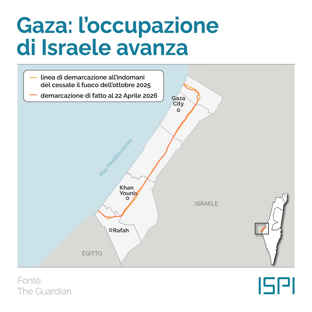 ispionline's tweet photo. #Israele verso il controllo del 70% della #Striscia. Mentre la crisi umanitaria si aggrava, il progetto è sempre più chiaro: non ricostruire #Gaza, ma svuotarla.

#ISPIDailyFocus: https://t.co/Vzp6WYRJE5 https://t.co/hgSvlfnqTP