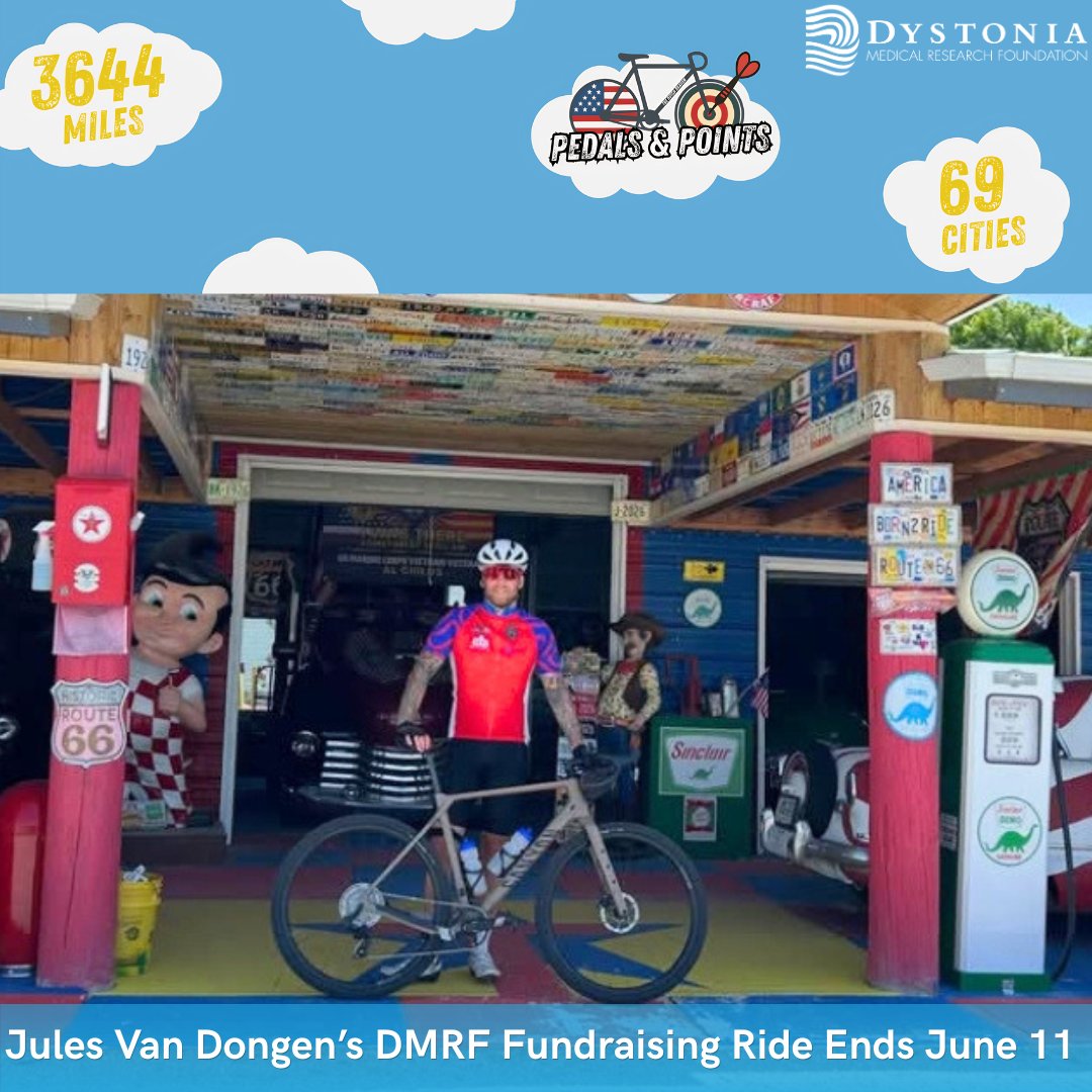 dmrf's tweet photo. Pedals &amp; Points ends June 11!
After being diagnosed with task-specific dystonia, Jules van Dongen channeled his experience into raising awareness and funding for the DMRF.
Let’s end strong and fuel critical dystonia research.

Donate here: https://t.co/vOj7wgDJpW
#dystonia #dmrf https://t.co/1LND9oOV0z