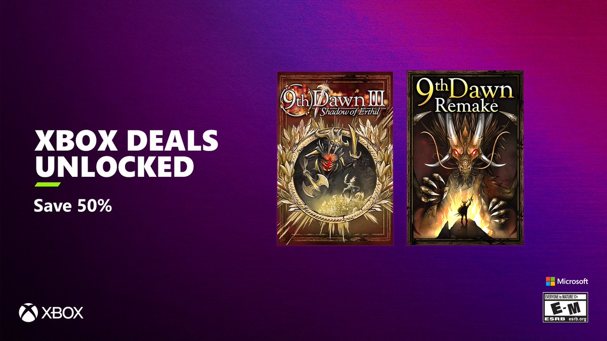Valorware's tweet photo. Save 50% on 9th Dawn III and 9th Dawn Remake as part of the Xbox Deals Unlocked sale! @ID_XBOX #xbox #9thdawn #indieRPG #xboxRPG https://t.co/M1yZA8sPKD