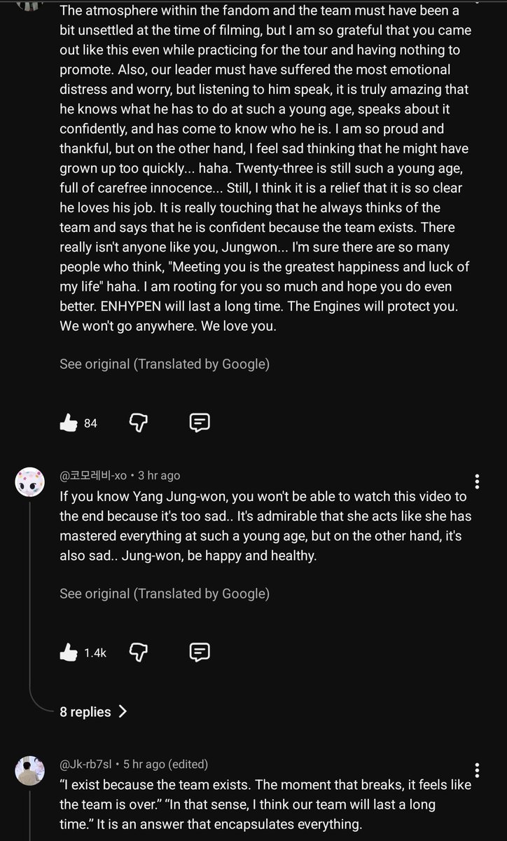 meowoning's tweet photo. Reading K-Engenes' comments on this video completely broke me and made me bawl my eyes out. Jungwon's raw sincerity really moved everyone who holds ENHYPEN dear to their hearts. Thank you, Jungwon, for carrying the responsibility of being ENHYPEN's leader with such humility and strength. You constantly put your team first and your dedication never goes unnoticed. Your words about knowing ENHYPEN will last for a long time truly reassured my heart. And so, I promise to be here loving and supporting ENHYPEN for just as long.