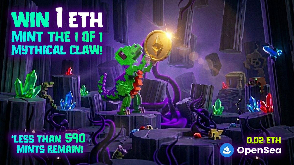 PixelSaurus's tweet photo. MINT a PixelSaurus® and you could win 1 ETH! 😱💰

Somewhere within the next 556 mints lies the Mythical 1of1 PixelSaurus® Claw, and that lucky minter will be airdropped a whopping 1 ETH!

It could be just around the corner... 👀🦕🦖🌋
🔗  https://t.co/B2Fw9CWUpC https://t.co/qSGZ7wQaNt