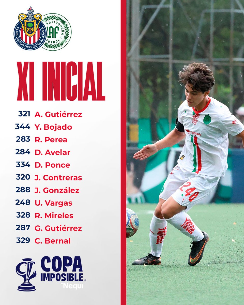 TapatioCD's tweet photo. #Sub17 | 🔥 ¡CON ESTE XI NOS JUGAMOS EL BOLETO A LA FINAL! 🔥

¡A DEJARLO TODO EN LA CANCHA, ROJIBLANCOS! 🫡 https://t.co/Cwh08EGk4M