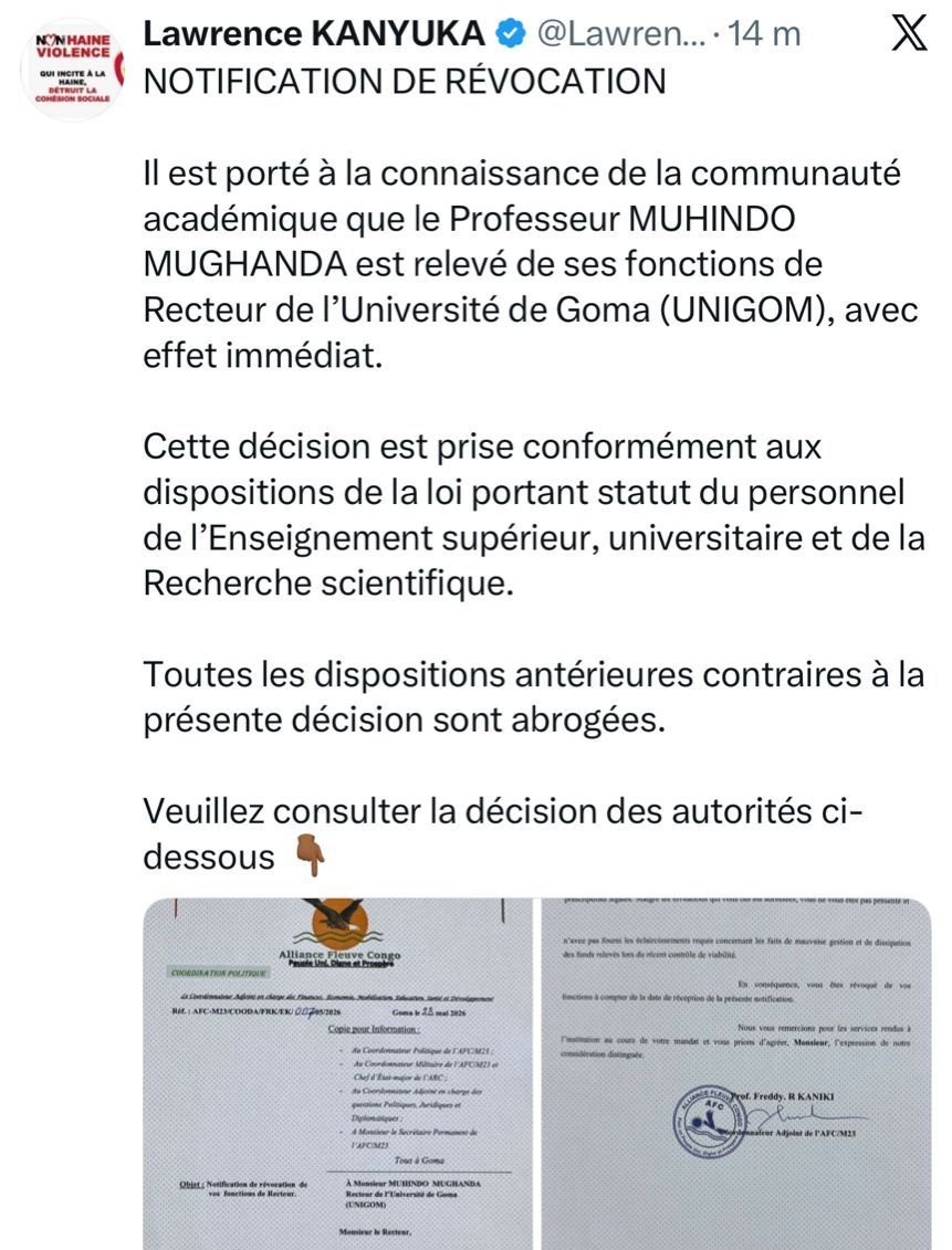 mulikuza_jordan's tweet photo. ‼️🔴‼️RDC: La science est en péril dans les zones occupées par l’armée #Rwandaise #RDFM23 :
Le #M23 exige à tous les membres des #COGE des universités et instituts supérieurs publics situés dans les zones occupées d’adhérer à la vision de leur mouvement AFC/M23. Selon cette décision, tout agent qui s’y opposera sera révoqué et remplacé par un membre du mouvement.Le groupe armé accorde un délai de 48 heures à chaque agent des universités et instituts supérieurs pour afficher clairement sa position.