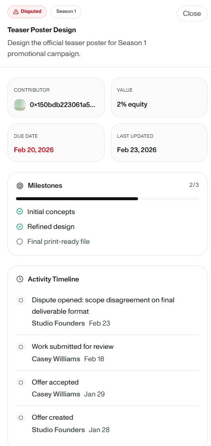 Lamina1official's tweet photo. Creative communities need more than chat and good intentions.

Lamina1 Spaces adds a contribution ledger for offers, reviews, milestones, disputes, cash, equity, and activity history.

The work becomes visible. The record becomes manageable. https://t.co/ze5l7qrJLW