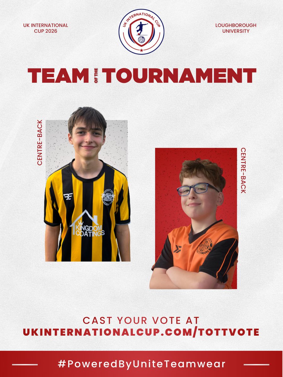 ukintcup's tweet photo. The votes are in, and the first two defenders in our #UKCup2026 Team of the Tournament are Harry Crewes of Gairdoch United 🏴󠁧󠁢󠁳󠁣󠁴󠁿 and Roel Metohu of @stkevinsfc 🇮🇪

Congratulations to both players 👏

𝗛𝗼𝘄 𝘁𝗼 𝗡𝗼𝗺𝗶𝗻𝗮𝘁𝗲:
🔗 https://t.co/CoIXrBtUzl

#UKCup | @T_W_Soccer https://t.co/OvH8wmnykG