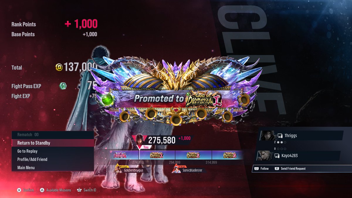 ThriggsYoshi's tweet photo. Oldish screenshot but I did manage to get GoD1 with Clive before the kuni patch will be interesting to see how difficult it will be to get GoD2 with the nerfs https://t.co/fsbVg07aZZ