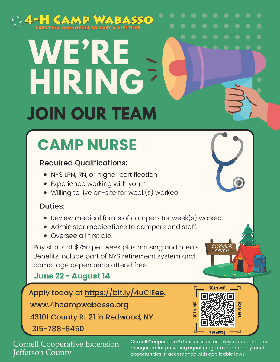 IndianRiverCSD's tweet photo. 4-H Camp Wabasso is hiring! Apply today at https://t.co/rEFbPXab33 or visit https://t.co/5h6e5VTpjN for more information! https://t.co/2eB8wJqz7g