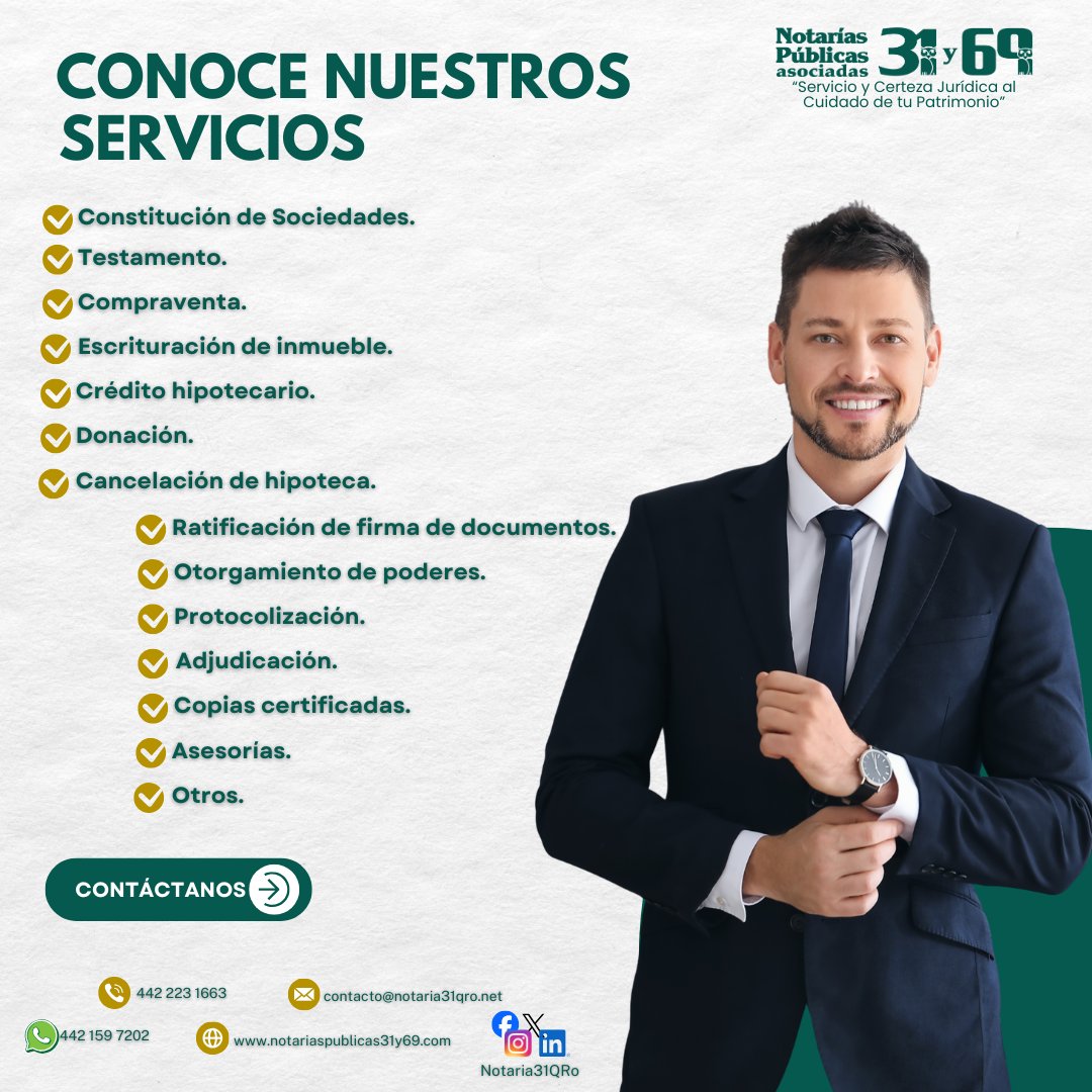 Notaria31Qro's tweet photo. ¡SIGUENOS EN NUESTRAS REDES SOCIALES! 🦉
Instagram: https://t.co/JjmyYcixcM
Facebook: https://t.co/P30jTRjWgC
LinkedIn: https://t.co/V9yKSs2RqI
Teléfono: 442 223 1663
WhatsApp: 442 159 7202
Pagina Web Oficial: https://t.co/5xR17zR5cH Ver menos https://t.co/DpjTxKFOh1