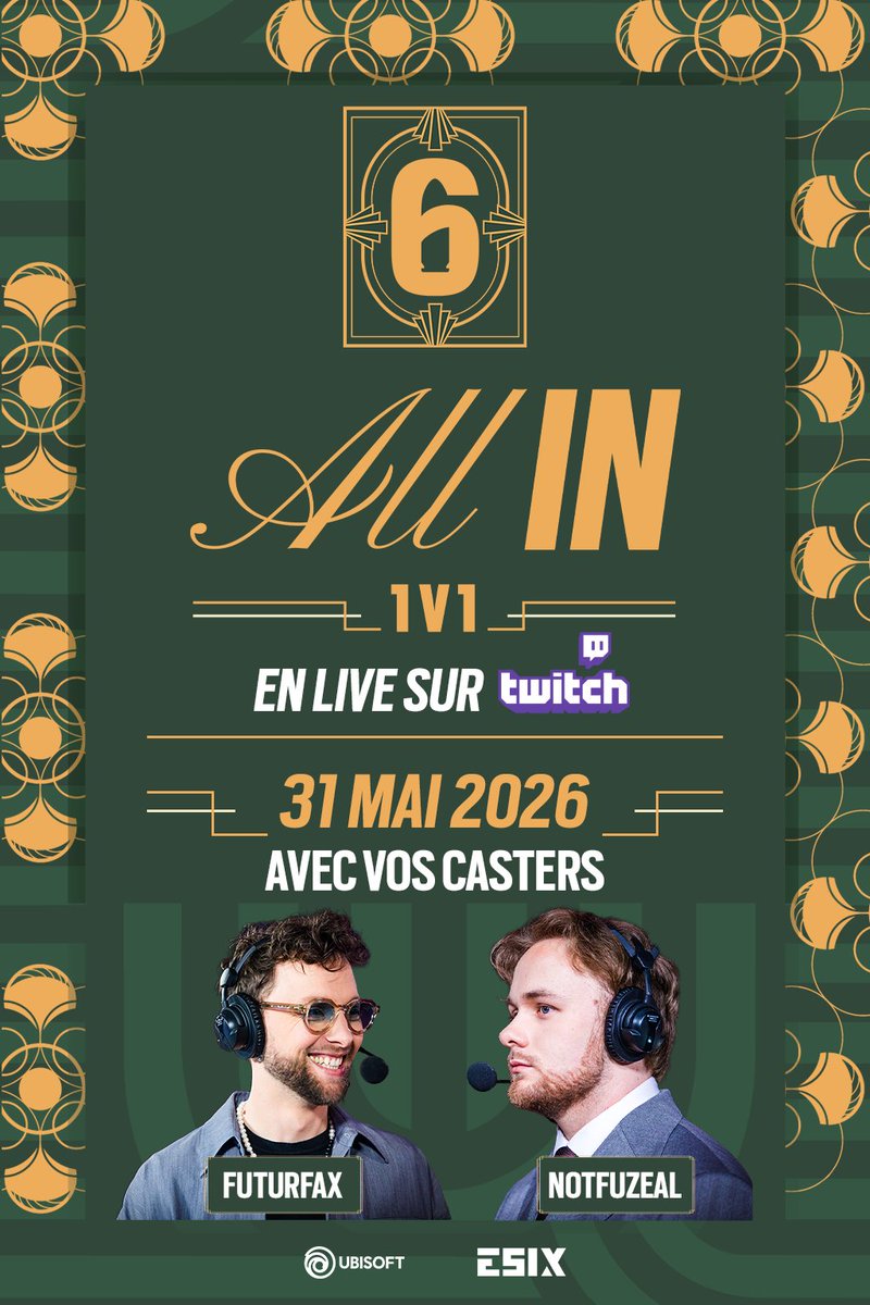 ESIX_FR's tweet photo. Rien de prévu dimanche ? Parfait car @notFuZeAL et @FuturFax  seront en live sur notre Twitch pour vous couvrir le début des playoffs du tournoi All in 1v1 dès 13H👊

📺 https://t.co/StcI5GxuPx https://t.co/t4SgutwSHi