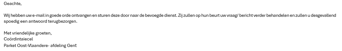 DieterAnnaert's tweet photo. Twee schrijffouten in je eigen naam schrijven bij een Auto-reply: Het parket OVL kan dat. https://t.co/9HKQ2rLZOz