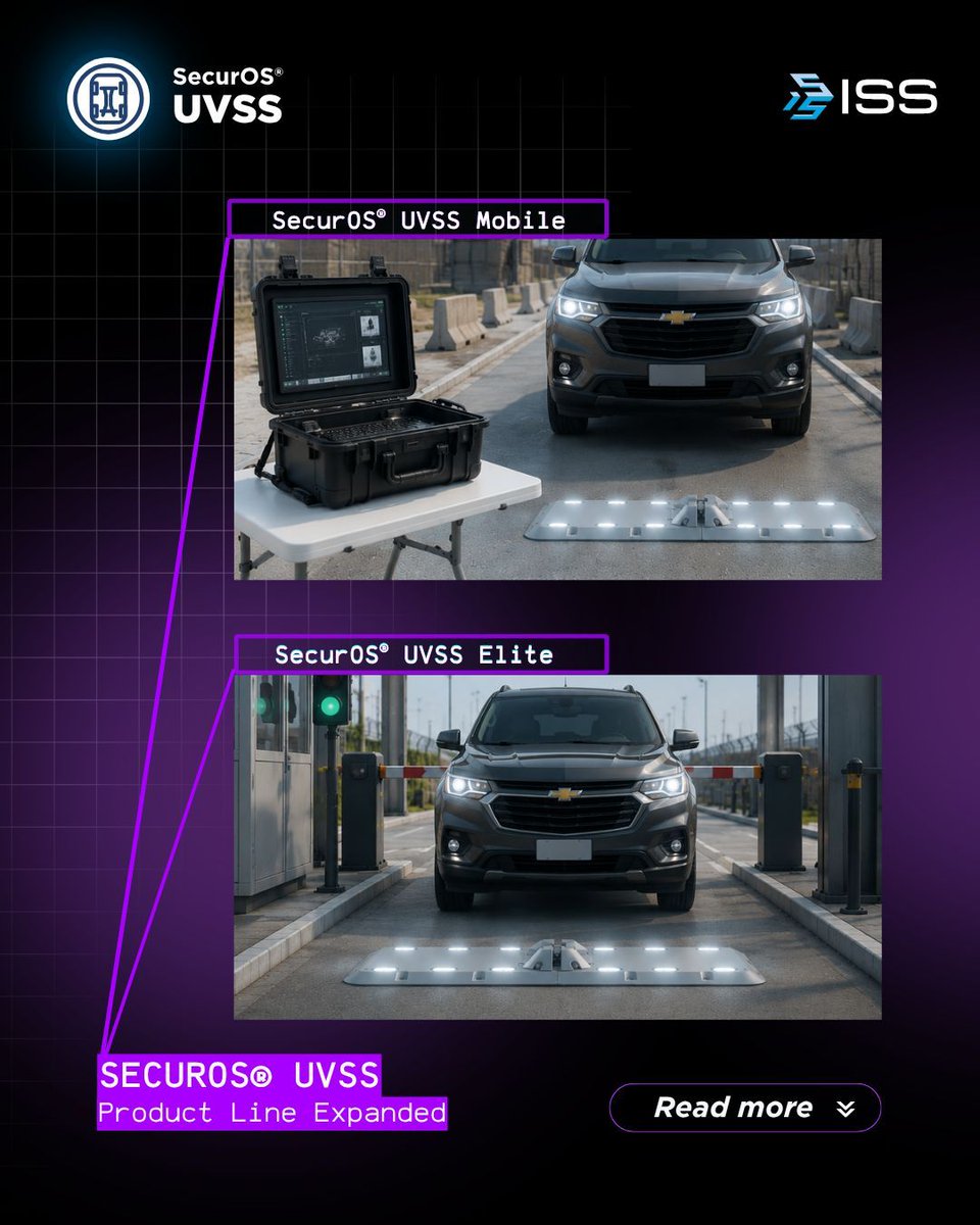 Isscctv's tweet photo. SecurOS® UVSS Expanded

ISS updates the SecurOS® UVSS with four solutions – Essential, Pro, Elite, Mobile – offering faster AI inspections, screening up to 30 mph, enhanced imaging, and flexible deployment.

Explore: https://t.co/VkvOUKxe1C
Full release: https://t.co/CxARjRmKQr https://t.co/LoABbhVhHl