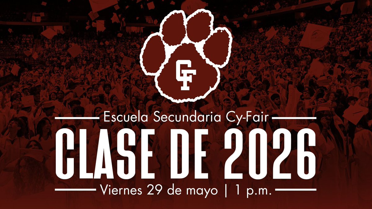 CFISDnoticias's tweet photo. .@CyFairISD ¡BFND! La ceremonia de graduación de la #Clasede2026 de @CyFair_BFND 🐾 se pondrá en marcha a la 1 p.m. en el @BerryCenter. Véanla en vivo aquí: https://t.co/iqCEYTWbf0 y etiqueten sus publicaciones con: #CyFairGrad. #EspírituCFISD 🎉 🎓️ https://t.co/QhnaKX1d2r
