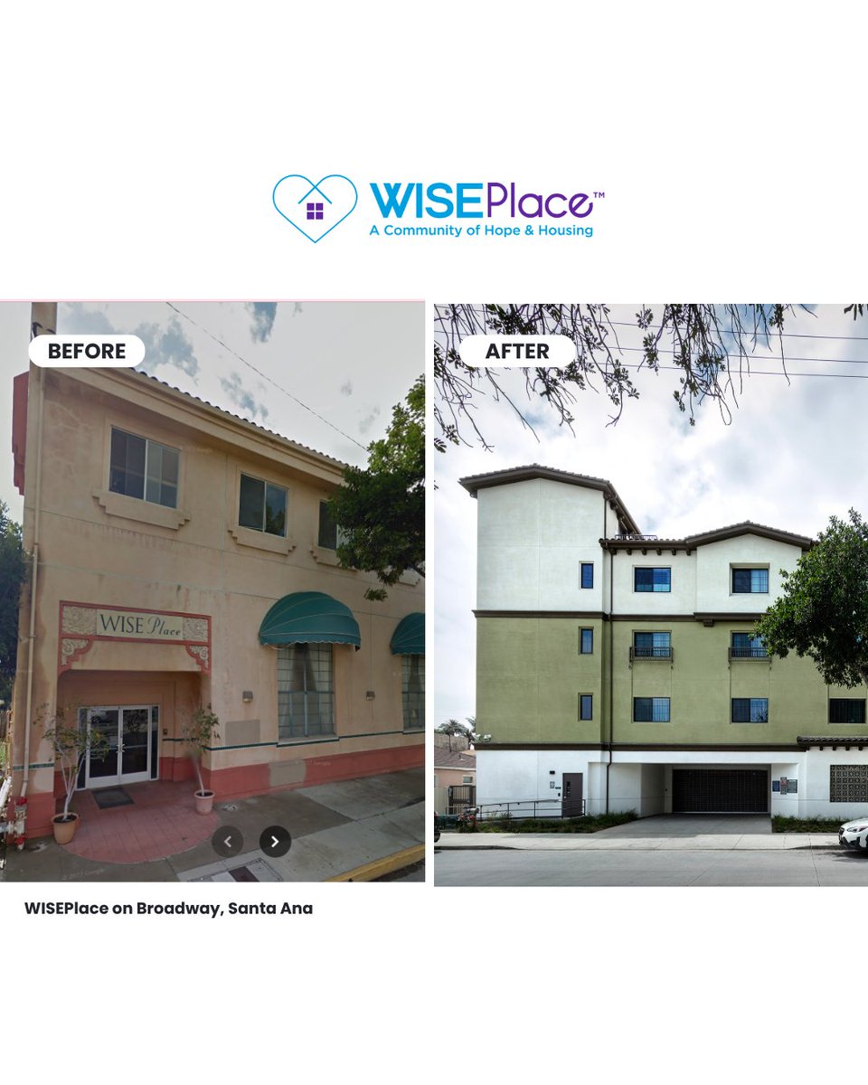 WISEPlace's tweet photo. Check out the transformation of our WISEPlace building.  Before, it was the YWCA, turned WISEPlace shelter entrance to the 9 transitional shelter rooms. Now, it's our first ever affordable housing community. #permanentsupportivehousing #endhomelessnessoc https://t.co/yp9i1ppDA1