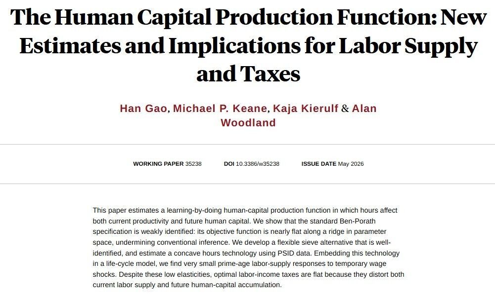 nberpubs's tweet photo. Progressive income taxation discourages human capital investment, which makes a consumption tax appear as an attractive alternative, from Han Gao, Michael P. Keane, Kaja Kierulf, and Alan Woodland https://t.co/ZVZfUkHVvD https://t.co/f3ccxq5mxU