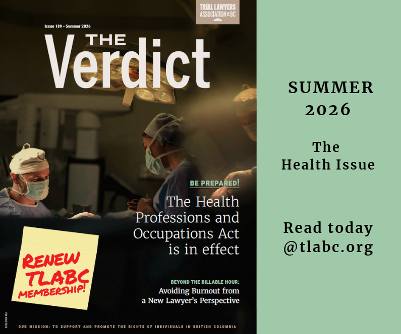 tla_bc's tweet photo. The summer Verdict issue is here! This edition focuses on Healthcare and its impact on your practice. TLABC members can access their copy here (login required): https://t.co/7ca5YHPkk6 https://t.co/70DFFVl9KX