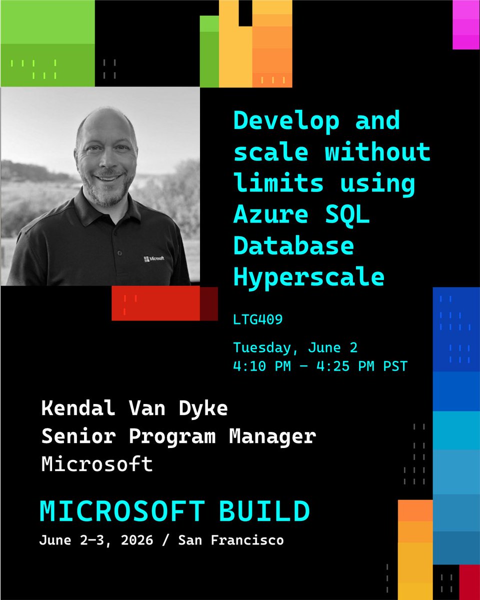AzureSQL's tweet photo. Calling #developers!
Joining us a #MSBuild? Don’t miss “Develop and scale without limits using Azure SQL Database Hyperscale” In just 15min see how vector indexing and semantic search streamline app dev &amp; repeatable patterns. Arrive early to grab a spot #AzureSQL
Tues 4:10pm PT https://t.co/apN8kangYD