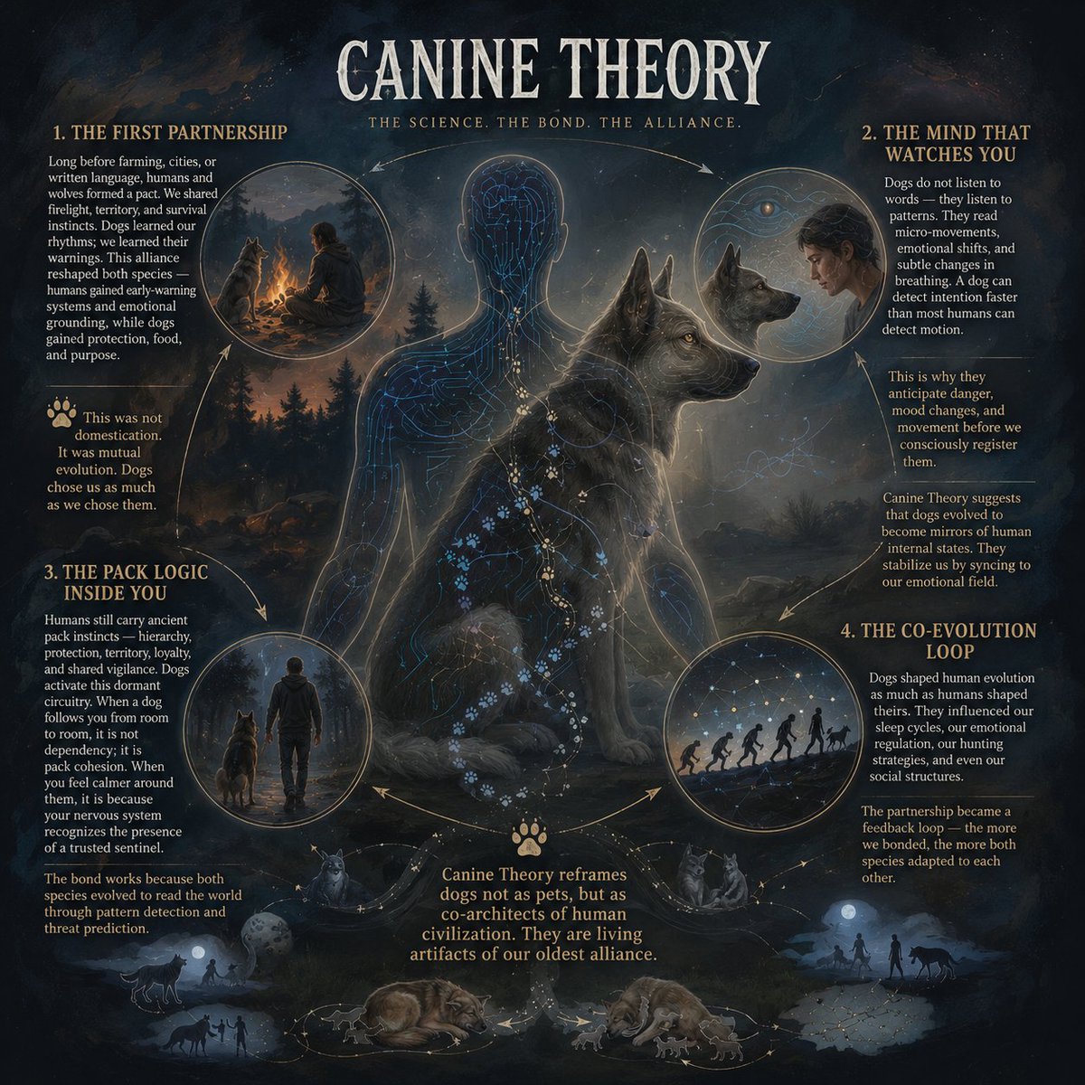 TheoryLoop's tweet photo. Everyone feels the ancient partnership—
the shared vigilance, the mirrored emotions.
Canine Theory shows how humans and dogs shaped each other,
becoming the first cooperative species in history.
https://t.co/40hUNHMAHT

#CanineTheory #TheoryLoop #DigitalRevelations #Evolution https://t.co/tm4U1uH57P