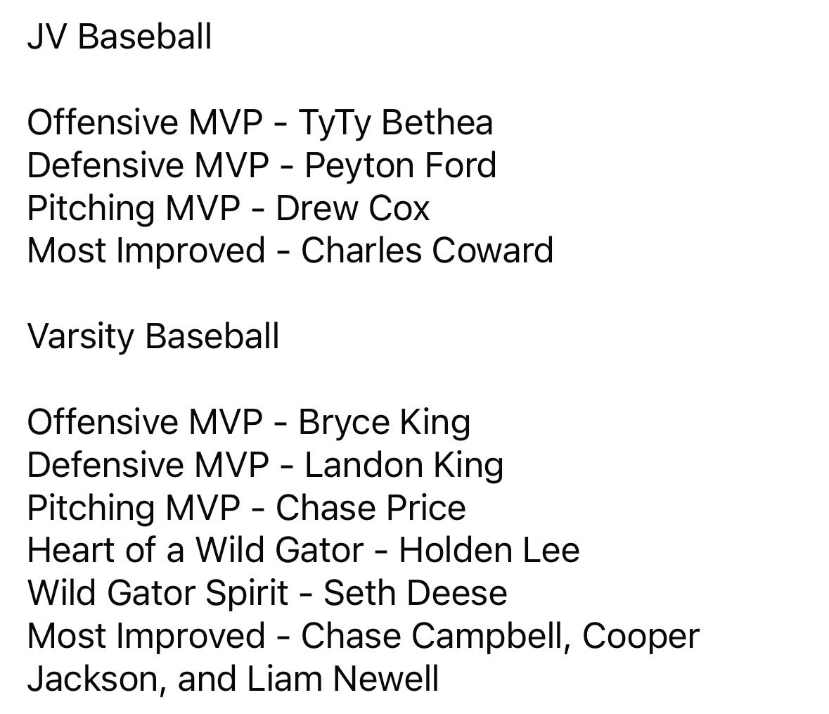 LakeViewBBall's tweet photo. Congratulations to the following on their team awards for this season. #GoWildGators 🐊⚾️ https://t.co/cd0dF1TFFp