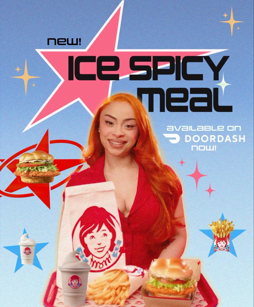 lcecrave's tweet photo. The Official Ice Spice meal by Wendy’s is now available on Doordash. https://t.co/5O5SmWviAu