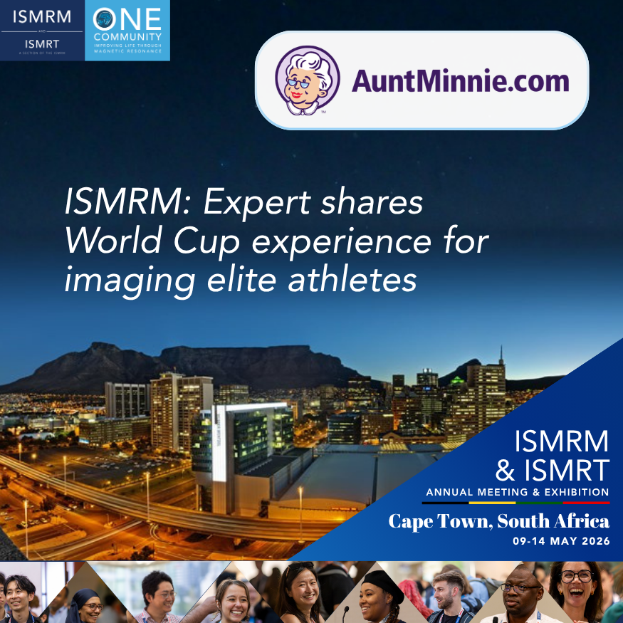 ISMRM's tweet photo. ISMRM: Expert shares World Cup experience for imaging elite athletes - READ MORE: https://t.co/gBuOPBZLOW

Read more articles from Aunt Minnie: https://t.co/msFGKOgXPe

#ISMRM2026 #ISMRT2026 https://t.co/rut8wE0QzJ