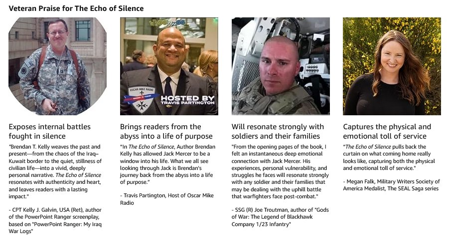AbsoluteLovePub's tweet photo. Some things follow you back. And in the quiet, you still hear the echo. Purchase The Echo of Silence here: https://t.co/Xk4S73iOSy 

#veterans #veteransupport #veteranshelpingveterans https://t.co/XBdITwF3Ok
