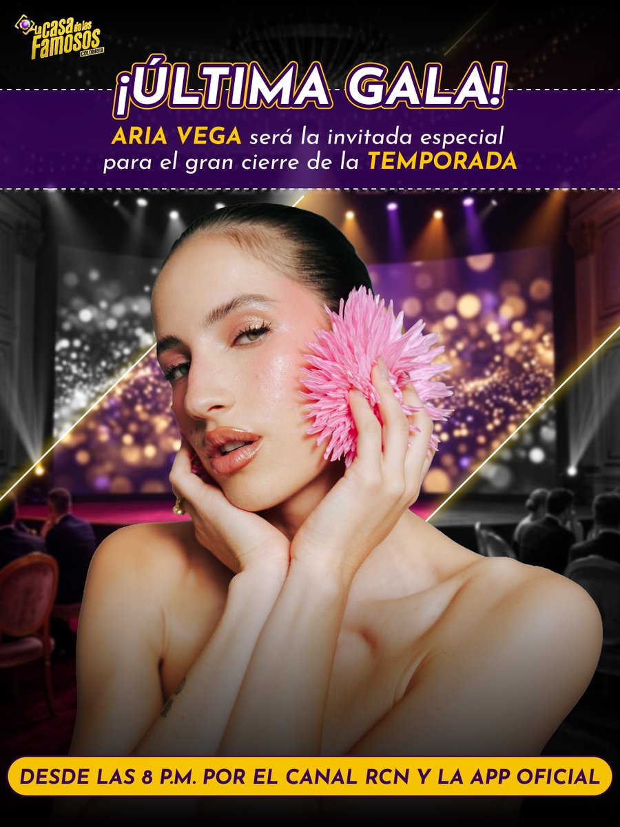 CanalRCN's tweet photo. ¡Un cierre con broche de oro! 🔥 Aria Vega llega a la última gala de la tercera temporada de La casa de los famosos Colombia. 🎶 No te pierdas la GRAN FINAL, hoy a las 8:00 p.m. por el Canal RCN y la app oficial. #lacasadelosfamososcol3 https://t.co/LPjvfpUEEV