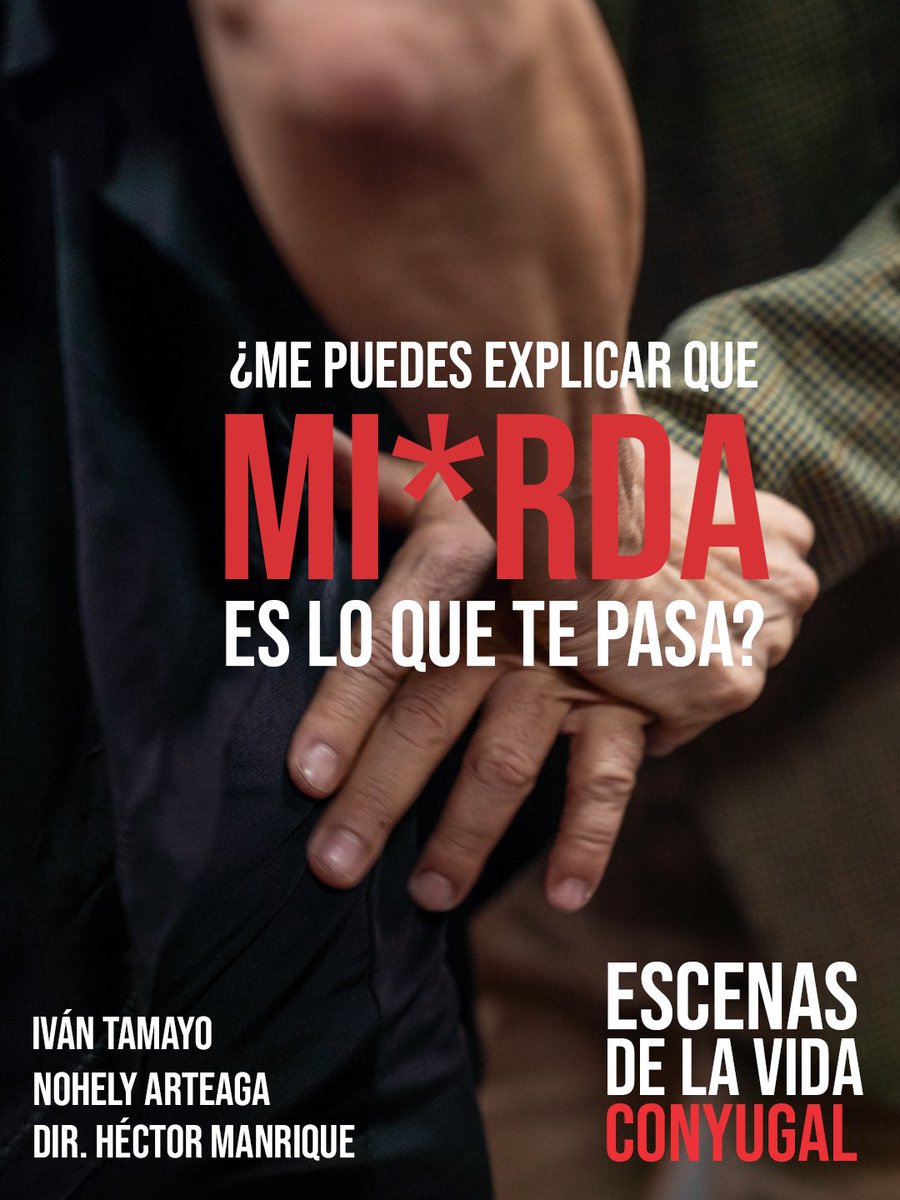 manriquehector's tweet photo. Hoy puede ser un día de TEATRO:

Escenas de la vida conyugal, de Ingmar Bergman.

Actúan: Nohely Arteaga e Iván Tamayo.

Dirección: Héctor Manrique.

Producción: @GrupoActoral_80 

Viernes del Espectador, entrada con descuento. 10$

Funciones: viernes y sábado 8pm. Domingo 7pm.

Teatro Trasnocho.

Reserva ya tu entrada por WhatsApp: +58 414-6913811 o en las taquillas del teatro.