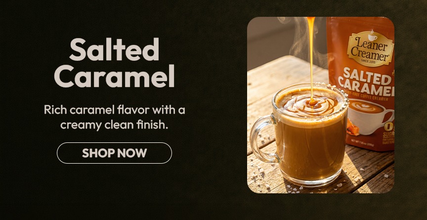 LeanerCreamer's tweet photo. Rich caramel, a touch of salt, a creamy clean finish. 

No maltodextrin. No casein. No fillers.

Salted Caramel is the coffee creamer that tastes like a treat and reads like a clean label.

https://t.co/ZHuT4jusZA https://t.co/itAqArKDAz