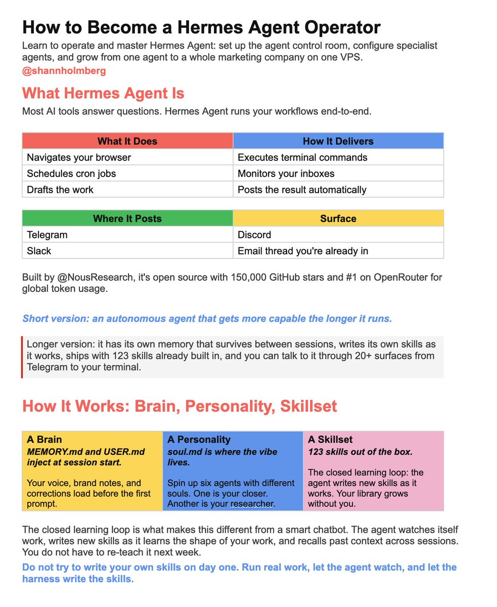 mogulinfluence's tweet photo. The operator's guide to Hermes Agent (the open-source AI system that runs your entire marketing department end-to-end): https://t.co/WGlxHJyB0b
