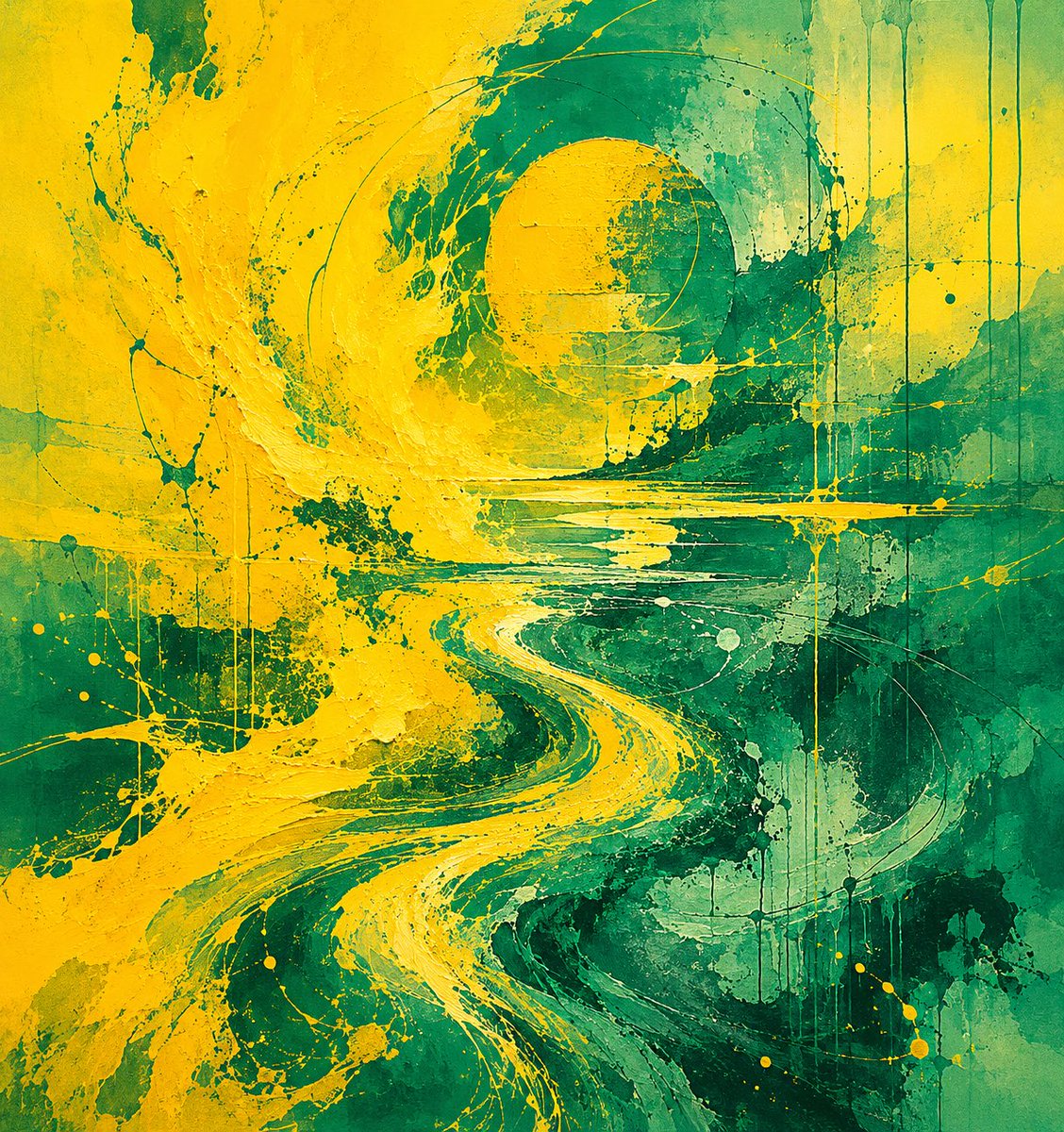 Yellow Teal Abstract Paint Flow