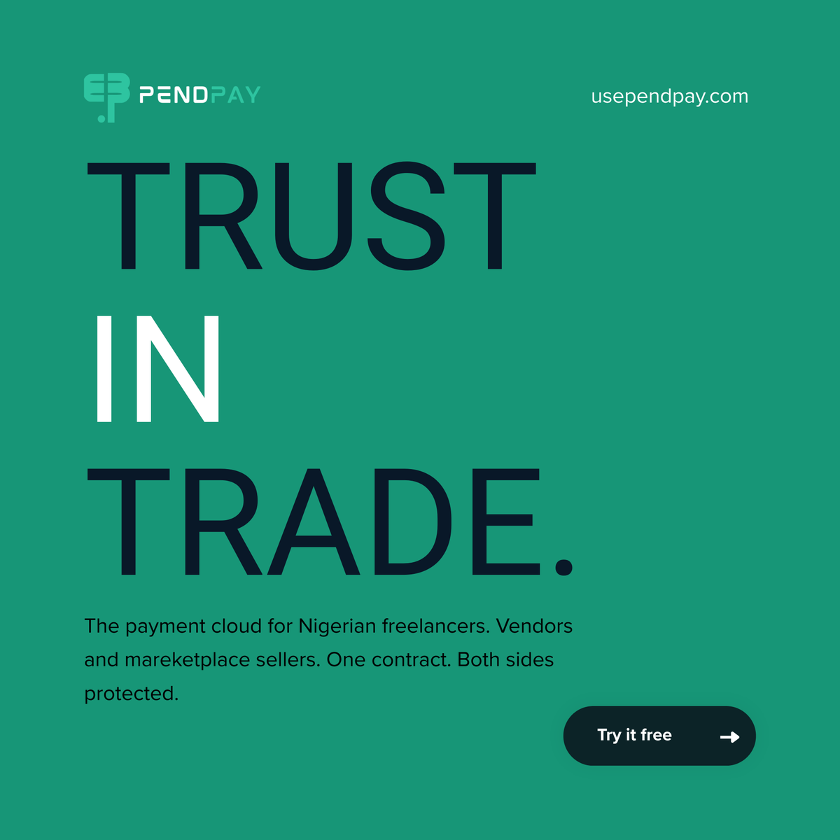 usependpay's tweet photo. Trust in trade.
That’s what we’re rebuilding — one protected transaction at a time.
Your payment cloud.
Now live in Nigeria.

#PendPay #TrustInTrade #RebuildingTrust #NigerianVendor https://t.co/wPGWBaKJpv