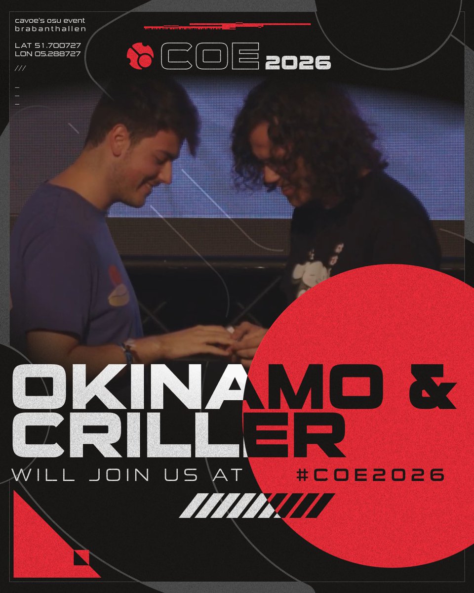 CavoesOsuEvent's tweet photo. Our favorite engaged couple @okinamo1 and @criller4 will make another appearance at #COE2026! Their anniversary is coming up, don't forget to get them a present! https://t.co/TxCR0T5kKN