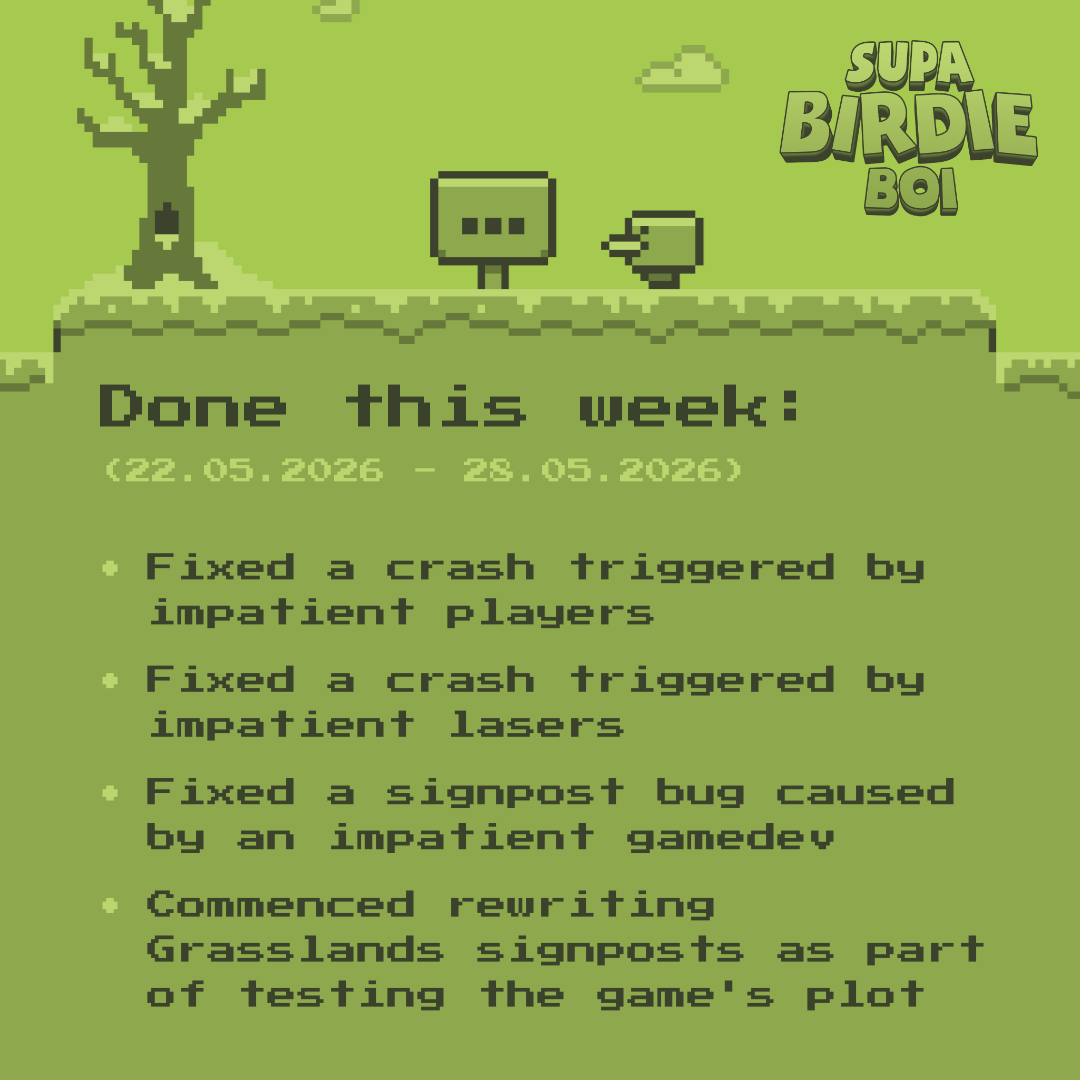 SupaBirdieBoi's tweet photo. Patience. Patience is the key. ๐๏ธ
#DoneThisWeek
#gamedev #gamedesign #storytelling #indiegaming #indiegame #indiedev https://t.co/TEH5Z7dneg