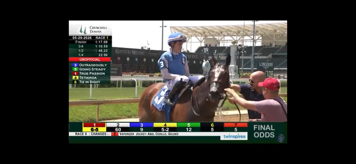 Jblairracing's tweet photo. Great way to start the day!! Outrageously wins the opener @ChurchillDowns 💪🐎 She loves this track!! Great ride by Edgar Morales, congrats to the connections 🐎 https://t.co/WTczuzO1sd