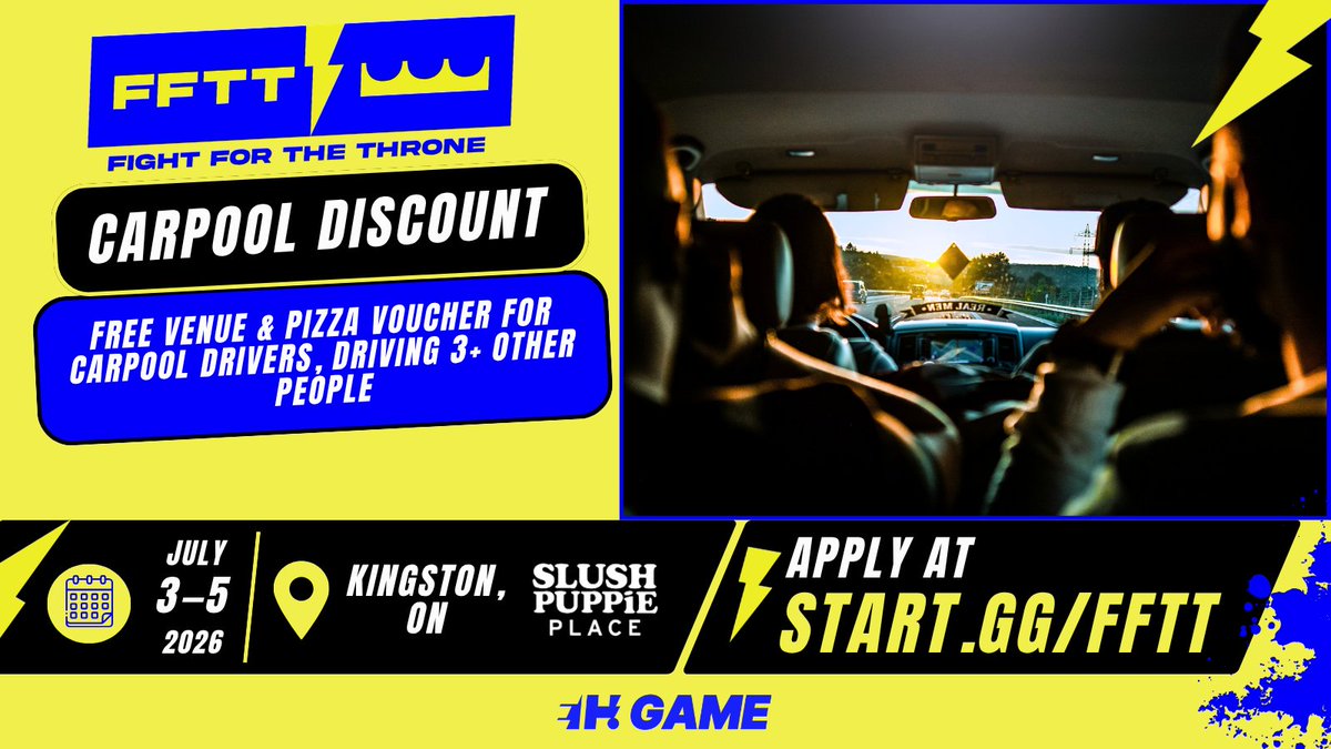 ehgameexpo's tweet photo. 🚗 Bringing friends to #FFTT2026?

Drivers who bring 3+ registered tournament attendees (excluding themselves) may qualify for🎟 Free Venue Pass and🍕Pizza Voucher

Apply here: https://t.co/vVYJDMMCaE

📍 Kingston, ON
📅 July 3–5 https://t.co/DBbfoKV6gQ