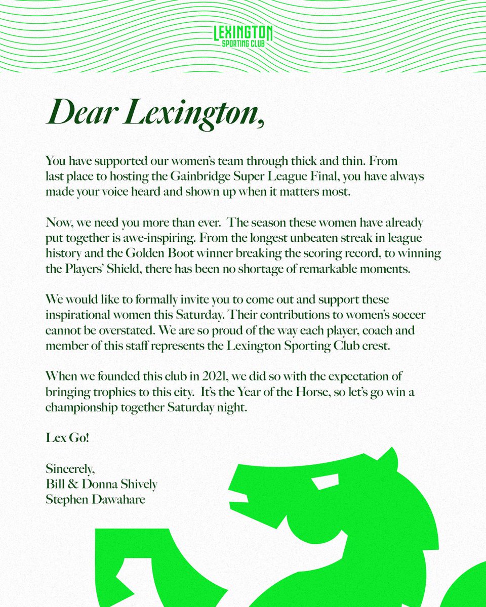 LEXSCwomen's tweet photo. A message from the owners of Lexington Sporting Club. https://t.co/9X8fQdRtO5