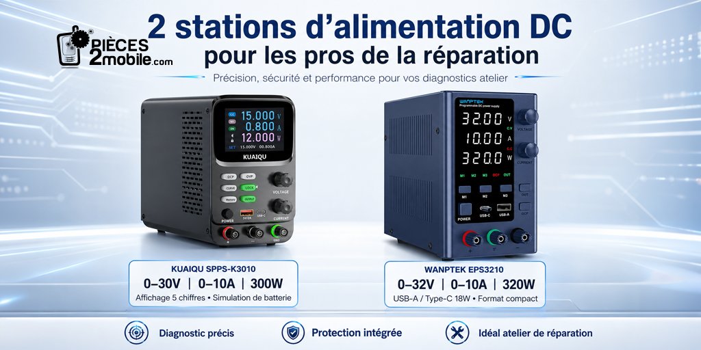 pieces2mobile's tweet photo. 🔵 Stations d’alimentation DC chez #Pieces2Mobile

KUAIQU SPPS-K3010 300W et WANPTEK EPS3210 320W : 2 solutions pensées pour les diagnostics atelier sur smartphone, tablette, PC portable et MacBook.

https://t.co/muPGOSvfGP

#reparation #reparationtelephone https://t.co/jcWwmXT3U3