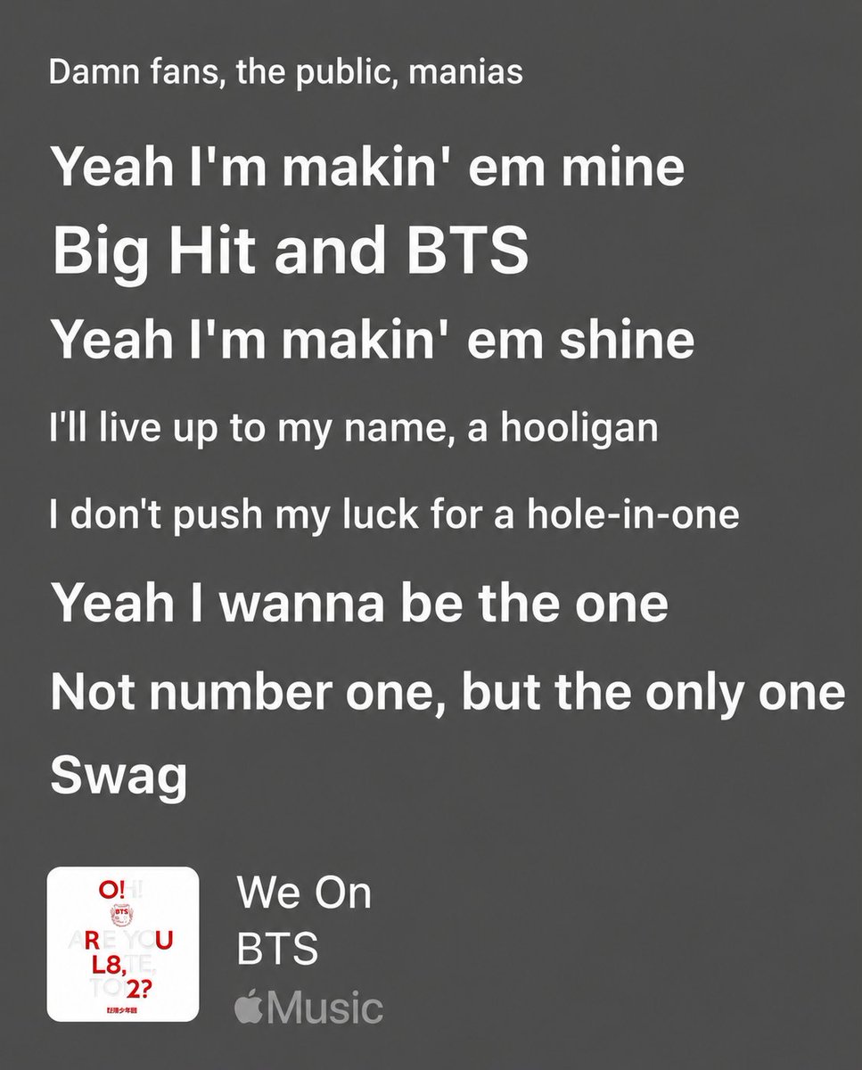 AllAboutPhyll's tweet photo. Of all the old @bts_bighit songs written for haters, nothing aged like the finest wine for me than WE ON. It just hits hard!

Also Joon mentioned being a HOOLIGAN in his verse bck then &amp; now I'm convinced that it's WE ON's Part 2!

https://t.co/yslUDMKYUy https://t.co/E2tMZGaTiS