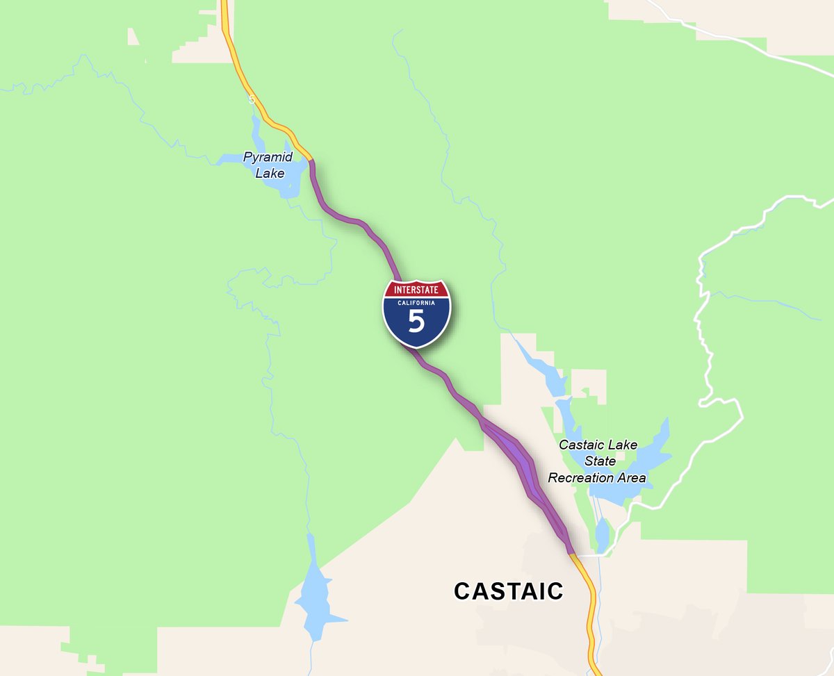 CaltransDist7's tweet photo. HEADS UP, CASTAIC! 🚧
I-5 pavement rehab closures: Lake Hughes Rd ↔ Vista del Lago Rd

Sun. 5/31
-Up to 3 NB/SB lanes: 8PM–6AM
-Lake Hughes Rd+ SB truck brake ramps: 7PM–6AM

Mon. 06/01 – Fri. 06/05
-Up to 2 NB lanes: 9AM–3PM 
-Up to 3 NB/SB lanes: 7PM–6AM
-Same ramps https://t.co/ivtLYBOnFD