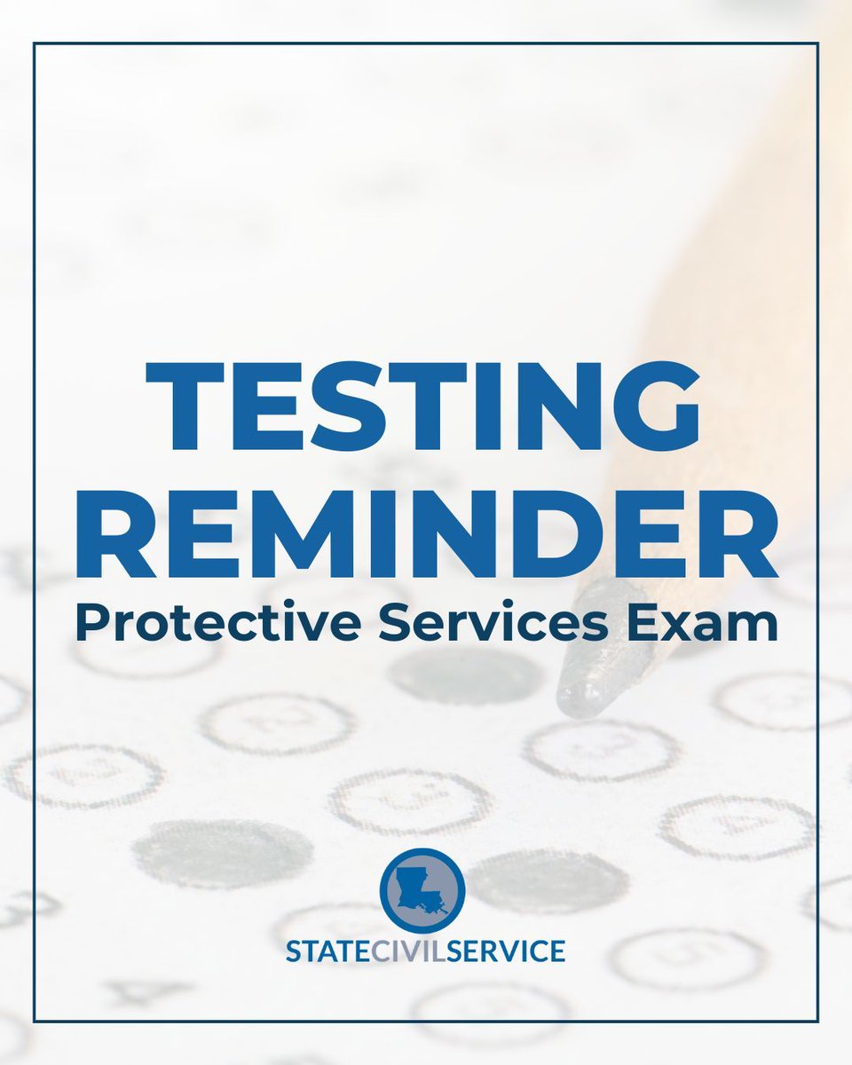 LA_SCS's tweet photo. The Saturday Testing Session for the Protective Services Exam is scheduled for tomorrow, May 30, 2026, in West Monroe. See the full schedule for all testing locations: https://t.co/mgntmb7alq. #EveryDayForEveryCitizen #lagov https://t.co/WxRcenhrBL