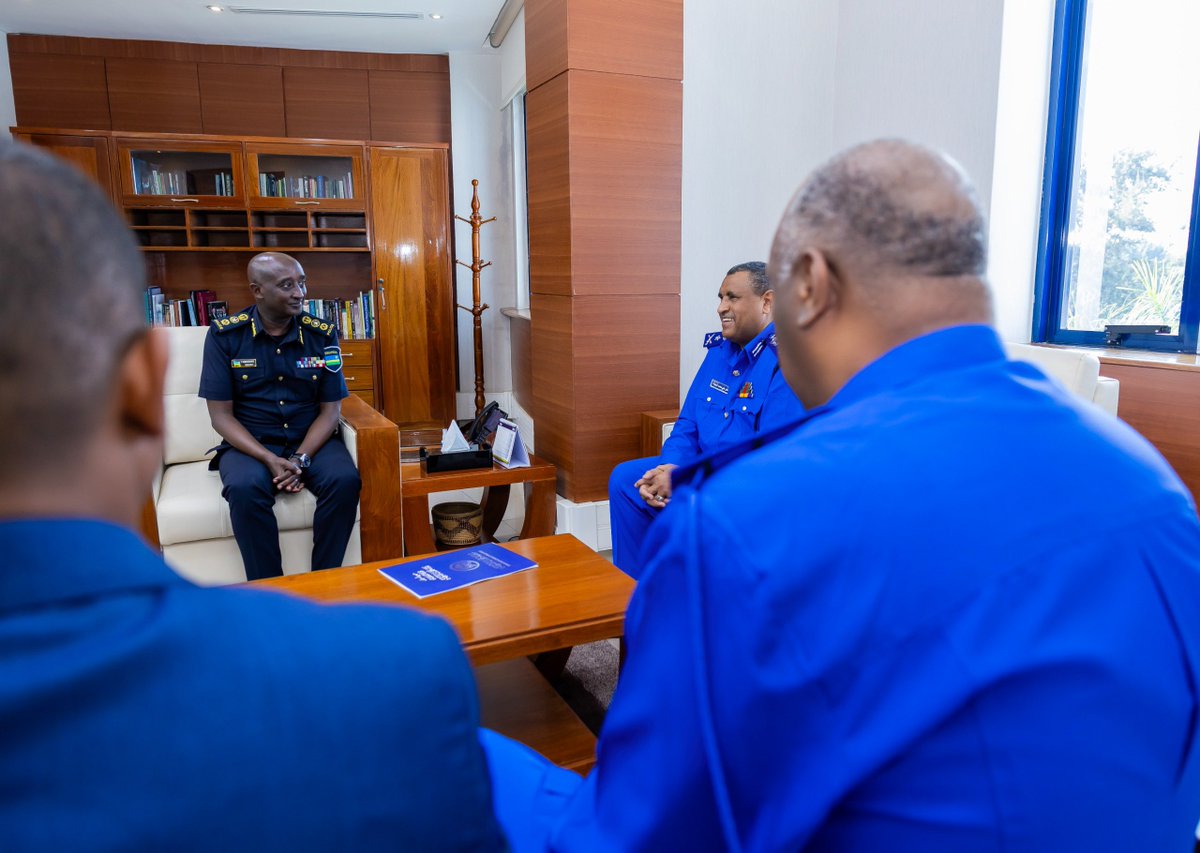 Rwandapolice's tweet photo. Today,

The Inspector General of Police, CG Felix Namuhoranye, received the Deputy Director General of the Sudan Police Force, Lt Gen Altaher Ali Mohamed Elbaloula, together with the Director of the Criminal Investigation Department, Maj Gen Sirelkhatim Musa Hamza Kpko, at the #RwandaPolice General Headquarters in Kacyiru.

Their discussions focused on strengthening cooperation between the Rwanda National Police and the Sudan Police Force across various areas of policing and security collaboration.

The delegation also joined #RwandaPolice in celebrating 25 years of progress and transformation, and attended the EAPCCO Plus Joint SWAT Training Exercise held at the Rwanda National Police Counter-Terrorism Training Centre in Mayange.